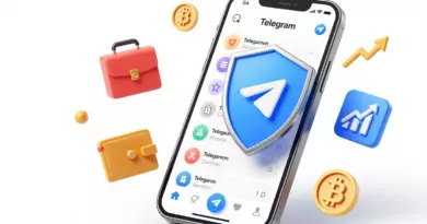 A modern, high‑resolution illustration showing a smartphone screen with the Telegram chat interface open, surrounded by floating icons representing various income streams such as a briefcase, a graph arrow rising, a digital wallet, and a cryptocurrency coin, alongside a protective shield symbol hovering over the phone to convey security against fraud. The composition should be vibrant, dynamic, and clearly convey the concept of earning money through Telegram while emphasizing safety, without any textual elements.